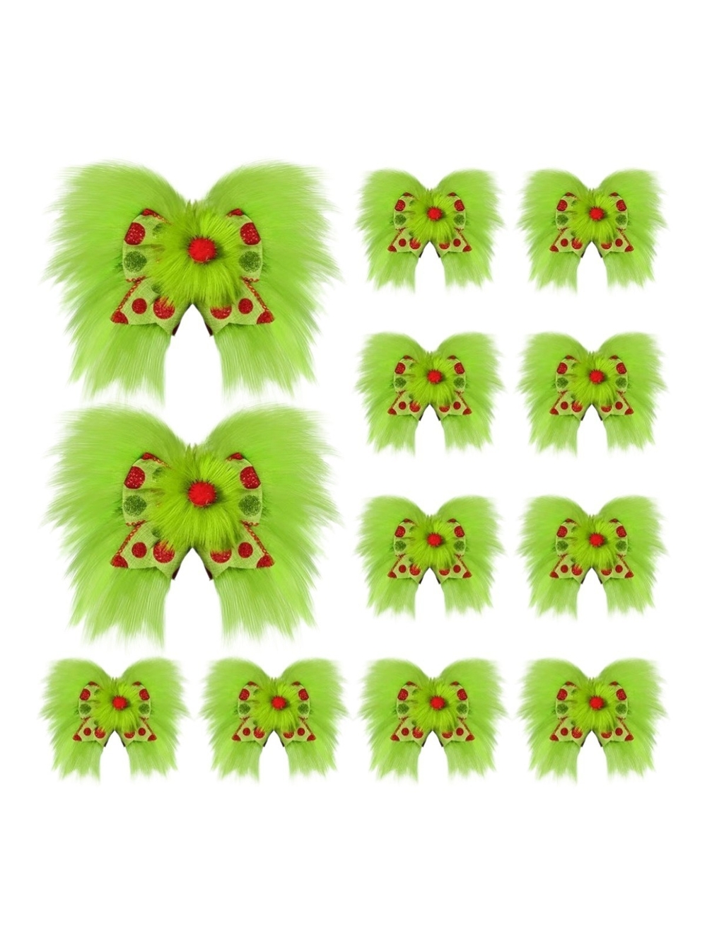 Green Fuzzy Bows-Grinch Theme Decor. 10 Count. NEW.